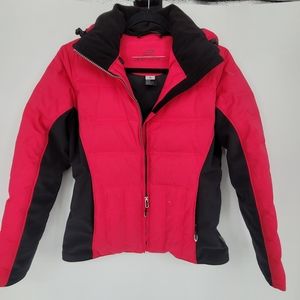 Obermeyer women duck down ski snowboard winter jacket red and black 6 small